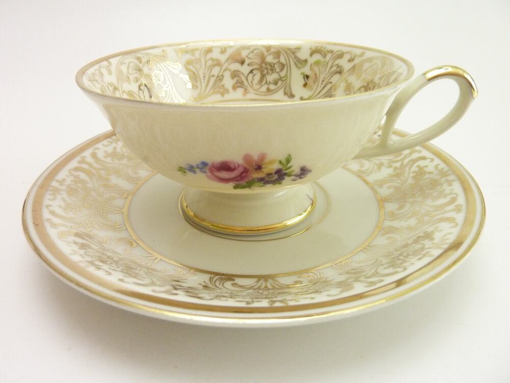 Alka Germany Tea Cup And Saucer Set Gold Trim Floral Vintage